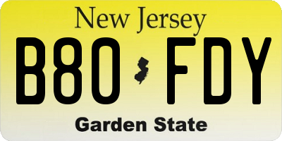 NJ license plate B80FDY