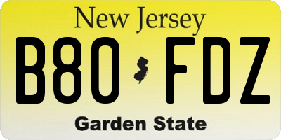 NJ license plate B80FDZ