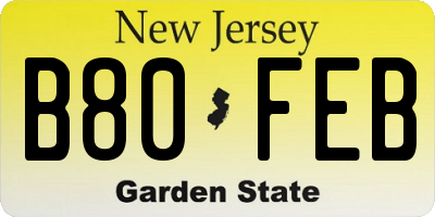 NJ license plate B80FEB