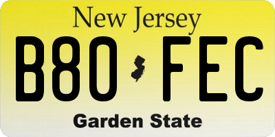 NJ license plate B80FEC