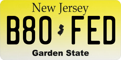 NJ license plate B80FED