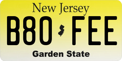 NJ license plate B80FEE