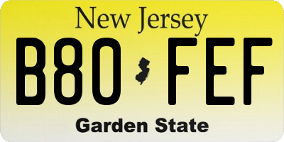 NJ license plate B80FEF