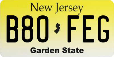 NJ license plate B80FEG