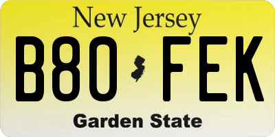 NJ license plate B80FEK