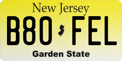 NJ license plate B80FEL