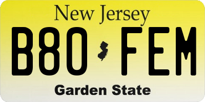 NJ license plate B80FEM