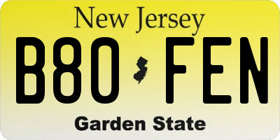 NJ license plate B80FEN