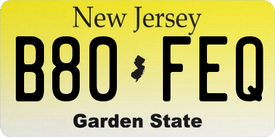 NJ license plate B80FEQ