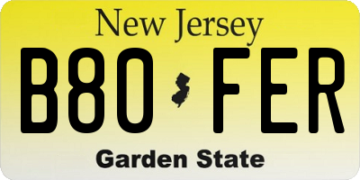 NJ license plate B80FER