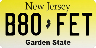 NJ license plate B80FET