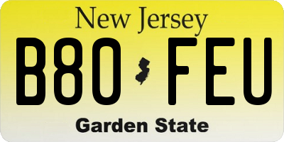NJ license plate B80FEU