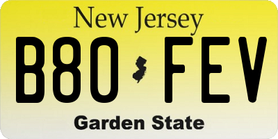 NJ license plate B80FEV