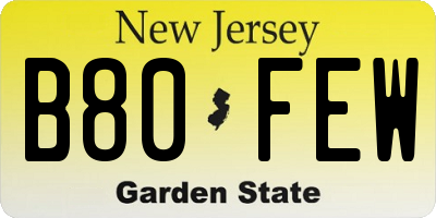 NJ license plate B80FEW