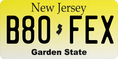 NJ license plate B80FEX
