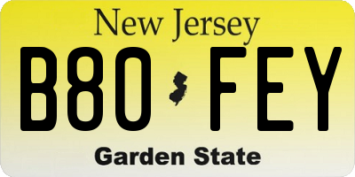 NJ license plate B80FEY