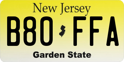 NJ license plate B80FFA