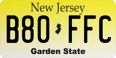 NJ license plate B80FFC