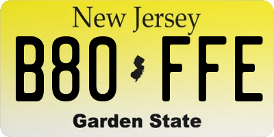 NJ license plate B80FFE