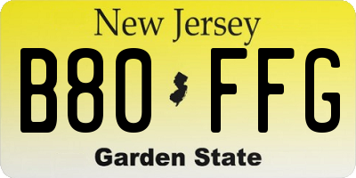 NJ license plate B80FFG