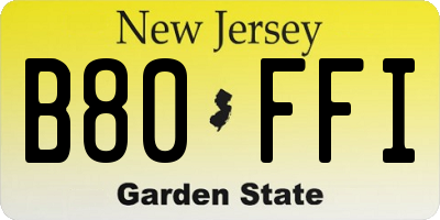 NJ license plate B80FFI