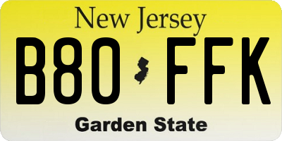 NJ license plate B80FFK