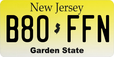 NJ license plate B80FFN