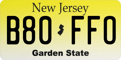 NJ license plate B80FFO