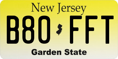 NJ license plate B80FFT