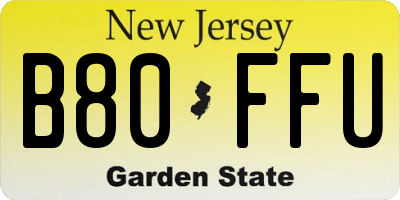 NJ license plate B80FFU