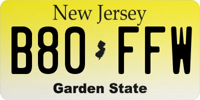 NJ license plate B80FFW