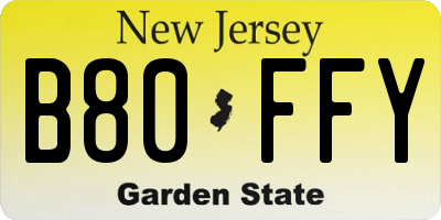 NJ license plate B80FFY
