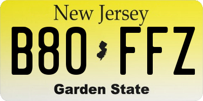 NJ license plate B80FFZ