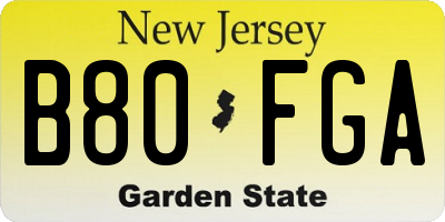 NJ license plate B80FGA
