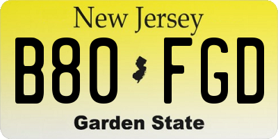 NJ license plate B80FGD
