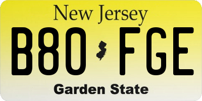 NJ license plate B80FGE