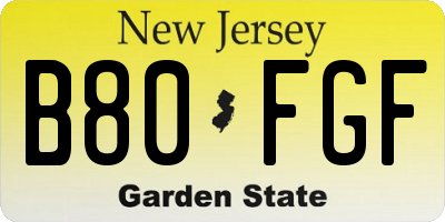 NJ license plate B80FGF