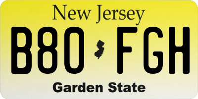 NJ license plate B80FGH