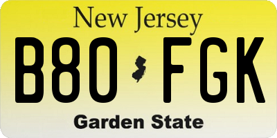 NJ license plate B80FGK