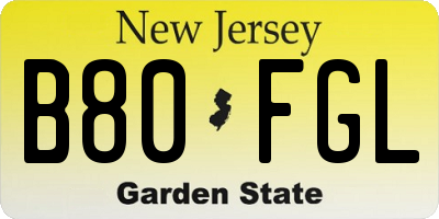 NJ license plate B80FGL