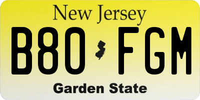 NJ license plate B80FGM