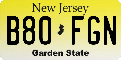 NJ license plate B80FGN