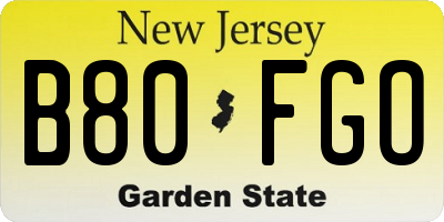 NJ license plate B80FGO