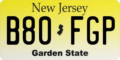 NJ license plate B80FGP