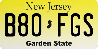NJ license plate B80FGS