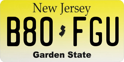 NJ license plate B80FGU