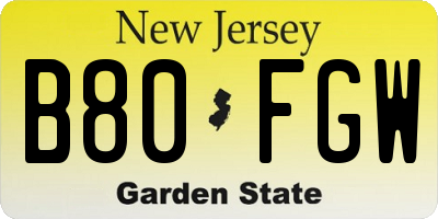 NJ license plate B80FGW
