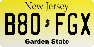 NJ license plate B80FGX