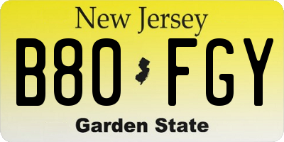 NJ license plate B80FGY
