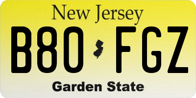 NJ license plate B80FGZ